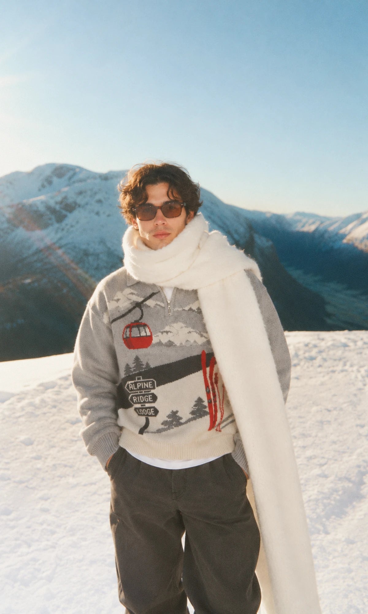 Alan Koch winter knitwear in an alpine landscape
