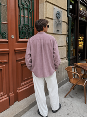 Harbor Linen Blend Shirt - Dusty Burgundy – model back