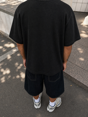 Classic Gridweave Box Fit Tee - Noir – model back