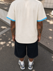 Coastline Ringer Tee – Sky Blue – model back