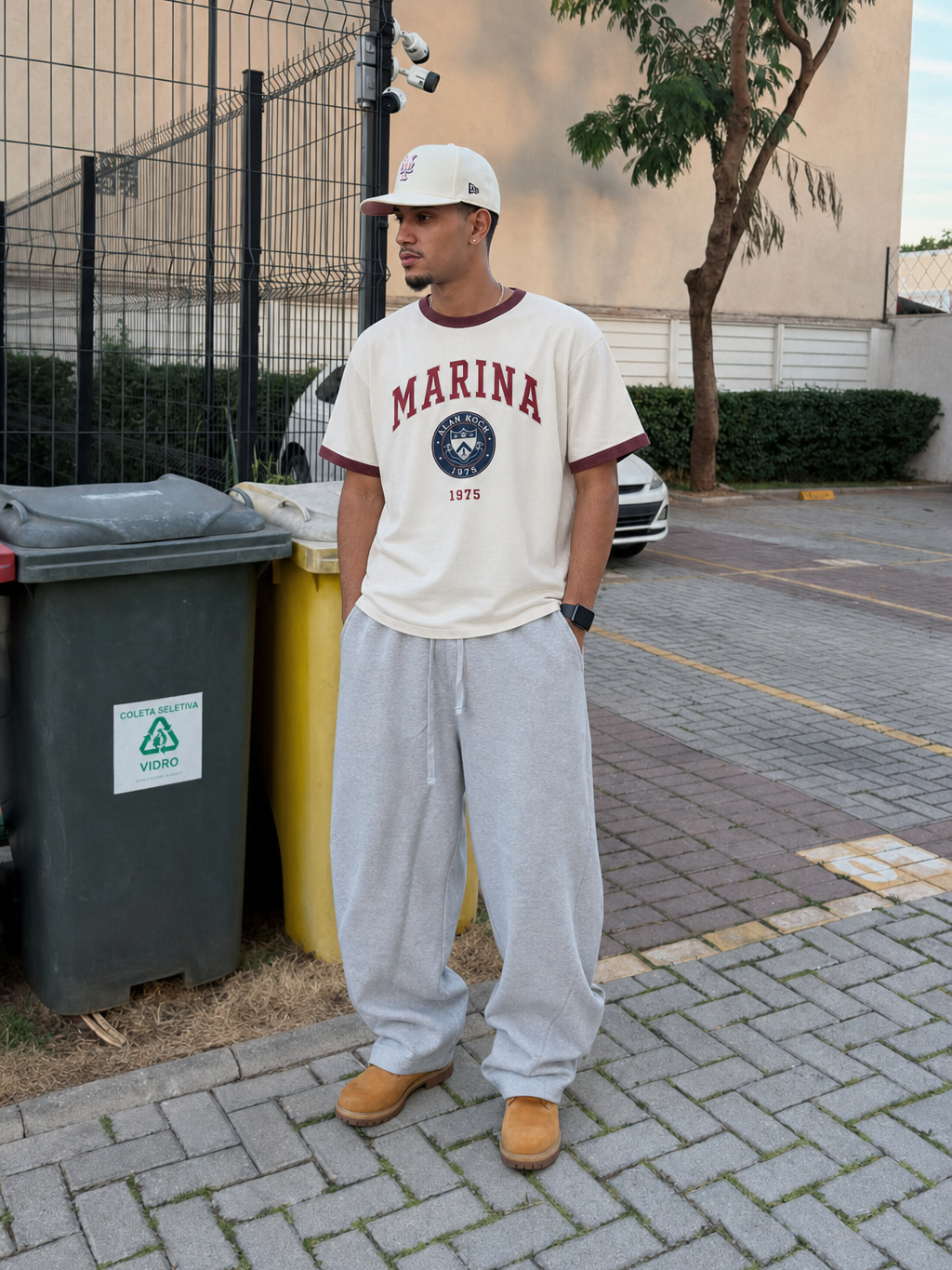 Marina Crest Heritage Ringer Tee - Maroon – model front