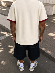 Coastline Ringer Tee – Deep Maroon – model back