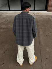 Marlow Denim Plaid Shirt – Washed Charcoal – model back