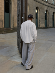 Classic Oxford Stripe Shirt – Ash – model back