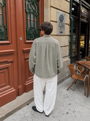 Harbor Linen Blend Shirt - Stone Olive – model back