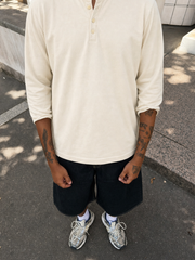 Classic Henley Long Sleeve – Oat – model front