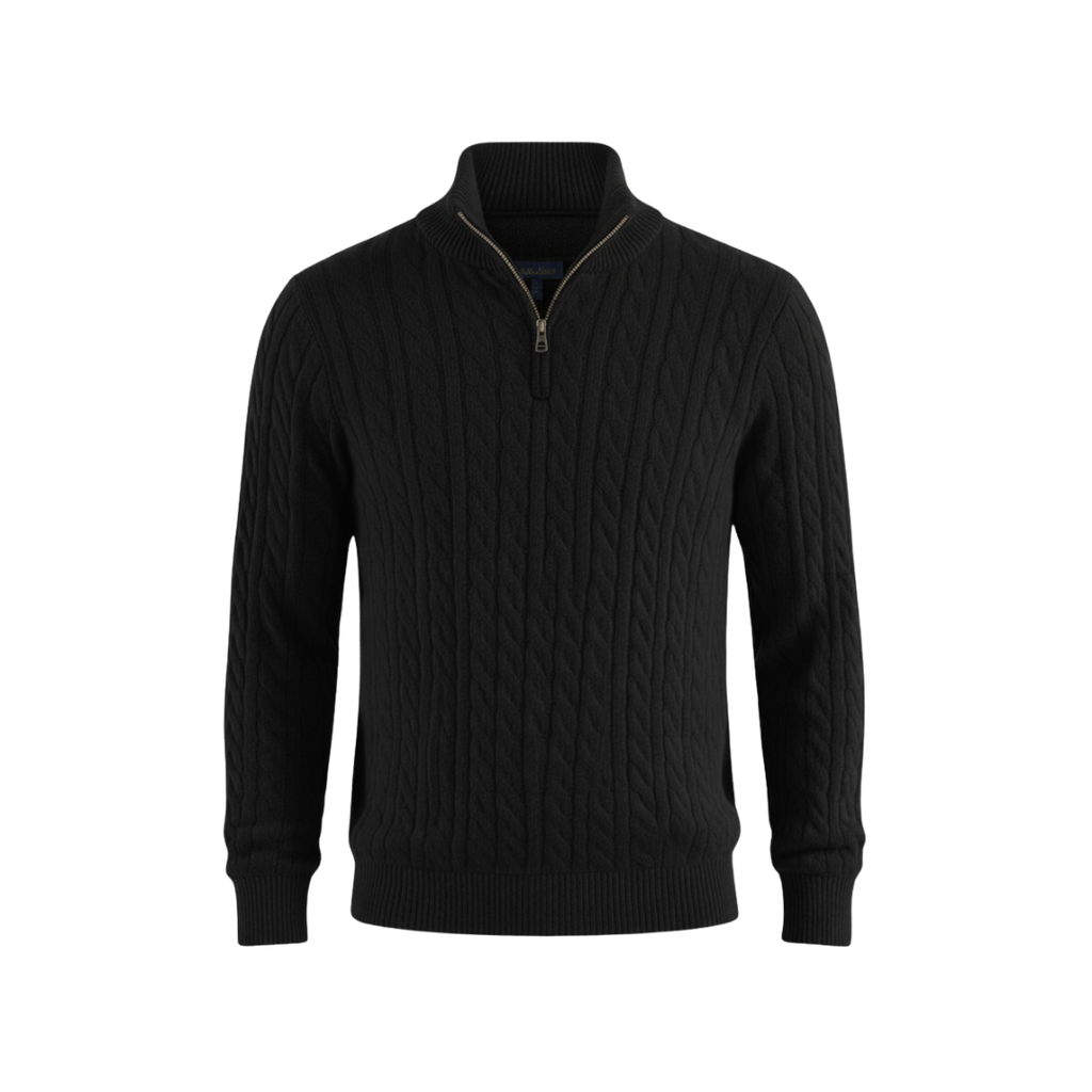 ZIPPED CABLE SWEATER BLACK
