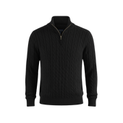 Heritage Cable Knit Quarter-Zip Sweater – Noir Black