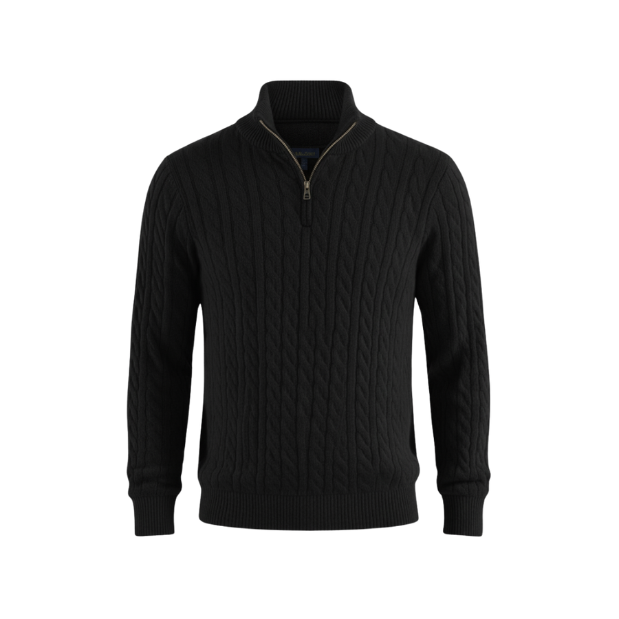 Heritage Cable Knit Quarter-Zip Sweater – Noir Black