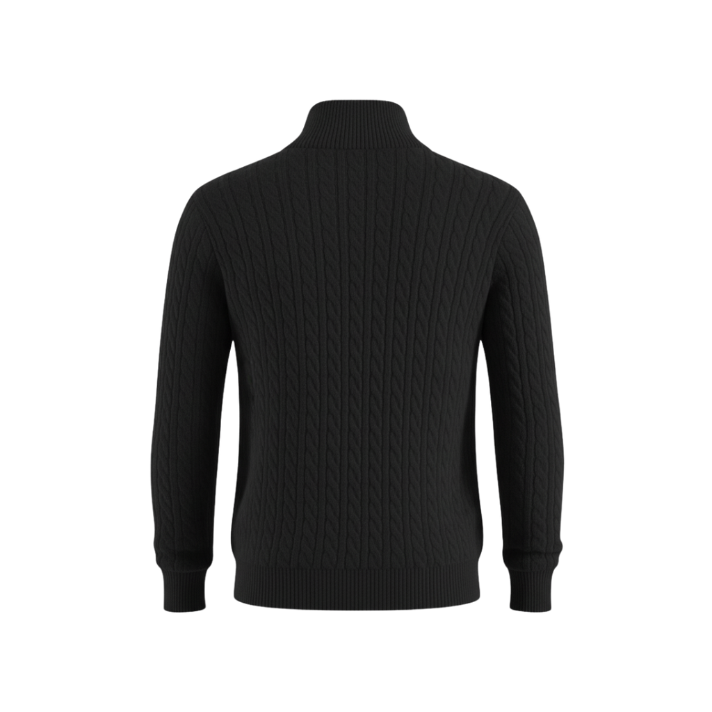 ZIPPED CABLE SWEATER BLACK