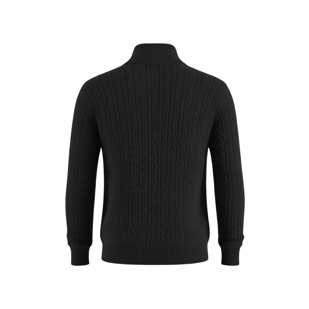 Heritage Cable Knit Quarter-Zip Sweater – Noir Black