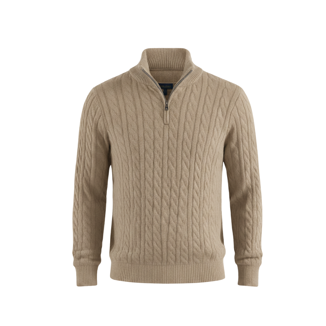 ZIPPED CABLE SWEATER BEIGE