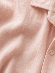 Tailored Open Collar Linen Shirt – Blush – close-up detail