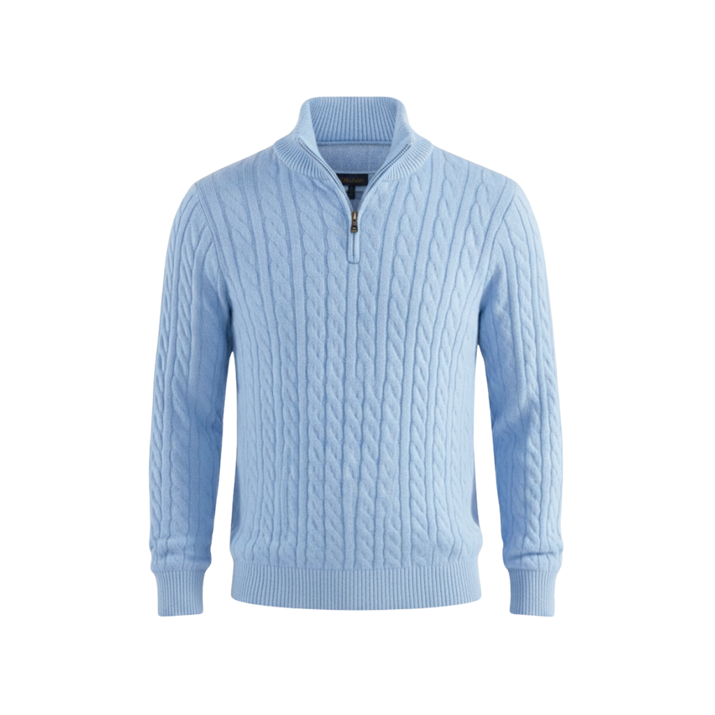 ZIPPED CABLE SWEATER BLUE
