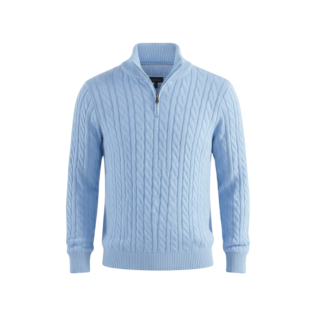 ZIPPED CABLE SWEATER BLUE
