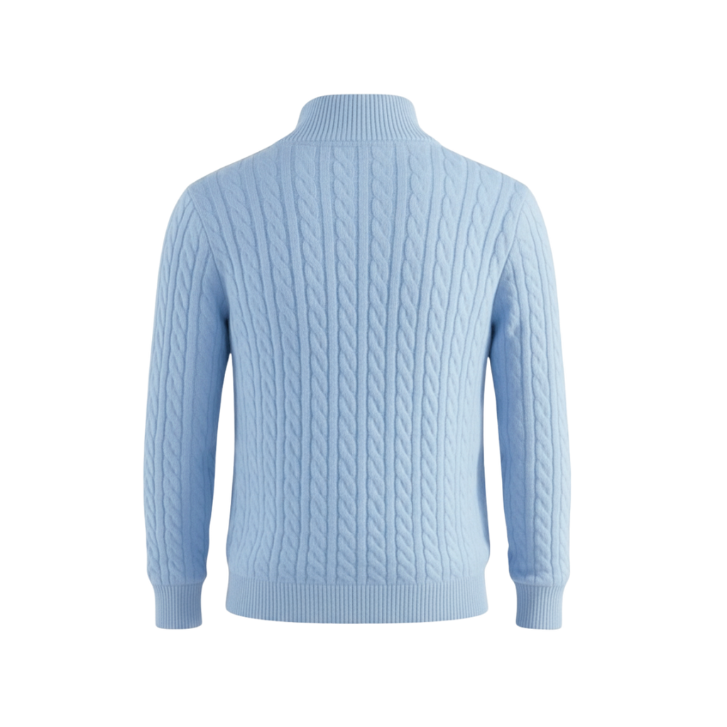 ZIPPED CABLE SWEATER BLUE