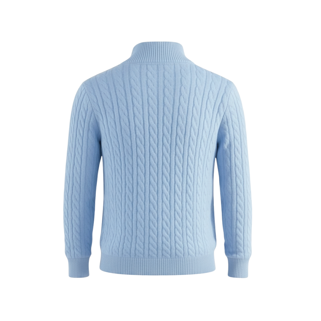 ZIPPED CABLE SWEATER BLUE