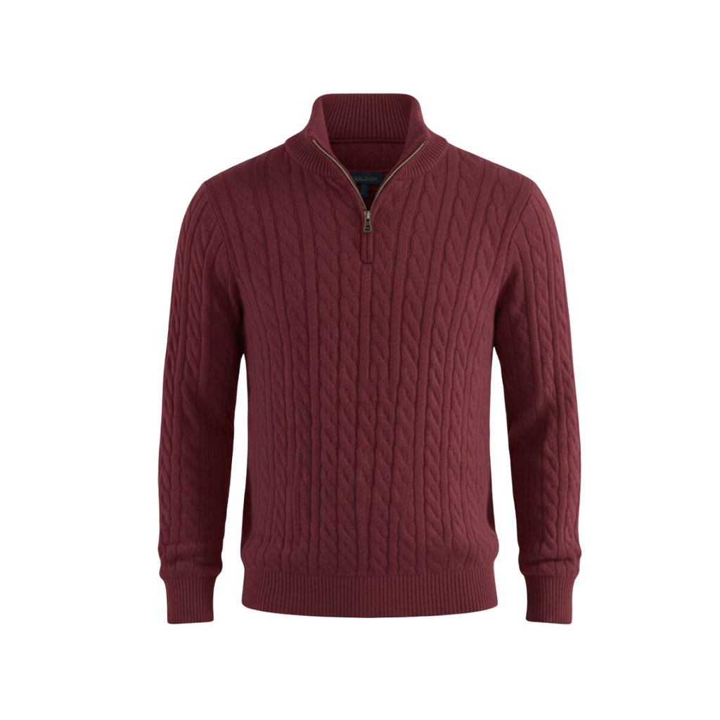 ZIPPED CABLE SWEATER BURGANDY