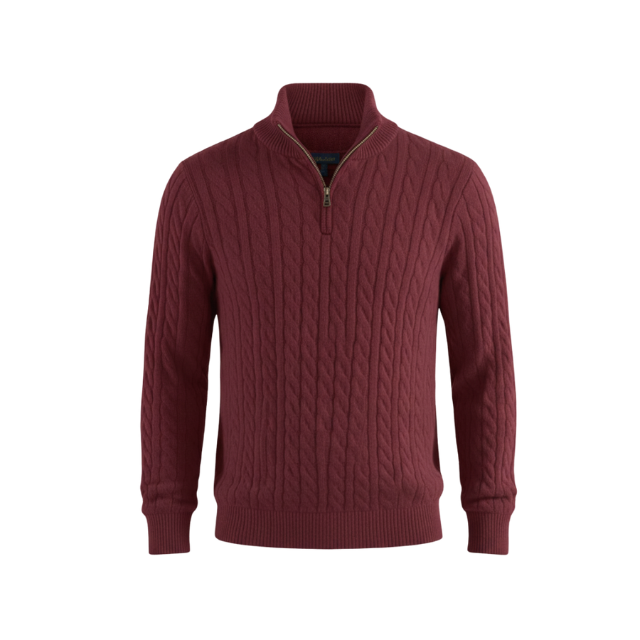 Heritage Cable Knit Quarter-Zip Sweater – Burgundy