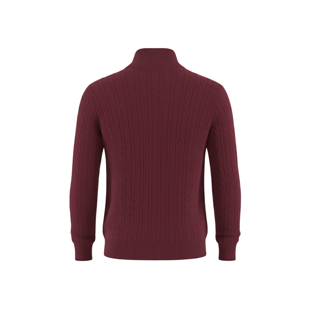 ZIPPED CABLE SWEATER BURGANDY