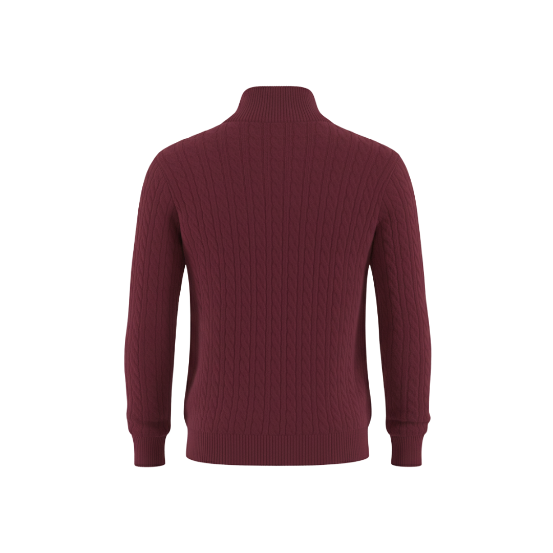 ZIPPED CABLE SWEATER BURGANDY