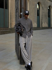 Classic Oxford Stripe Shirt – Charcoal – model front