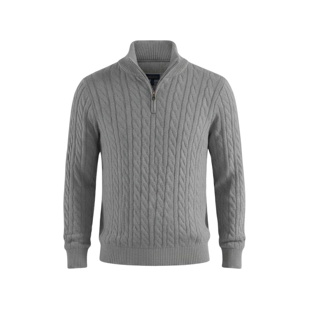ZIPPED CABLE SWEATER GREY