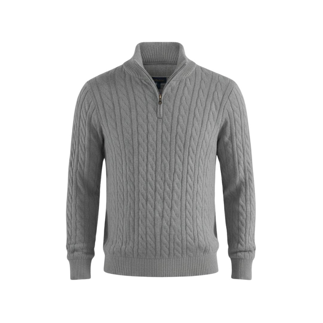 Heritage Cable Knit Quarter-Zip Sweater – Heather Grey