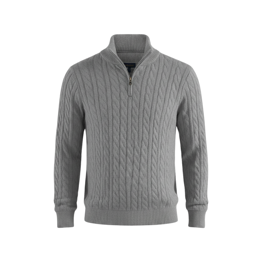 Heritage Cable Knit Quarter-Zip Sweater – Heather Grey
