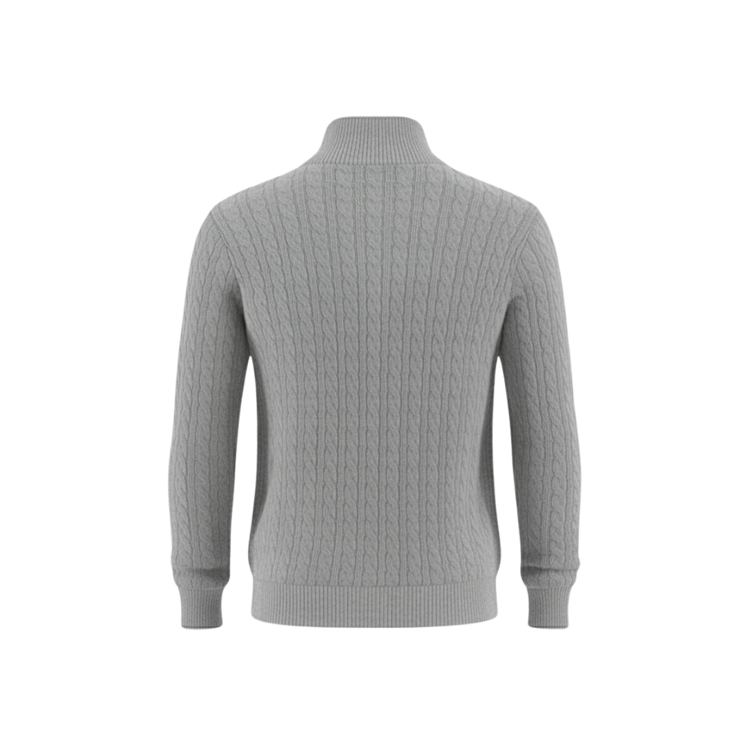 Heritage Cable Knit Quarter-Zip Sweater – Heather Grey