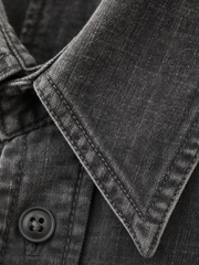 Marlow Denim Plaid Shirt – Washed Charcoal – close-up detail