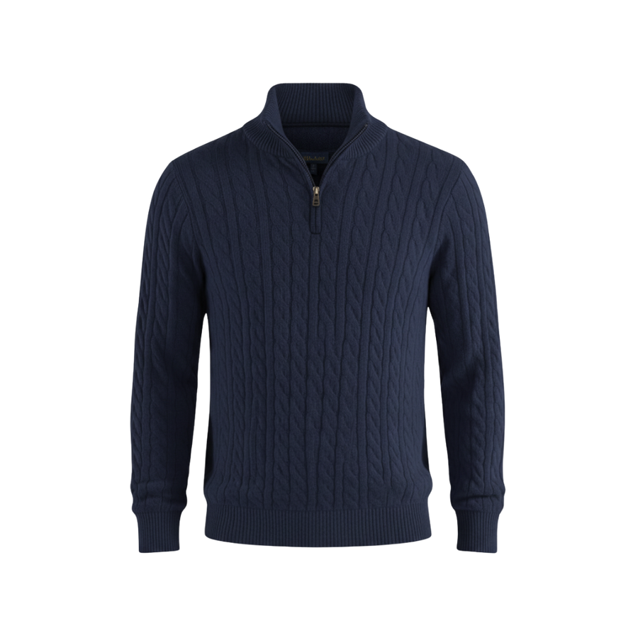 Heritage Cable Knit Quarter-Zip Sweater – Navy Blue