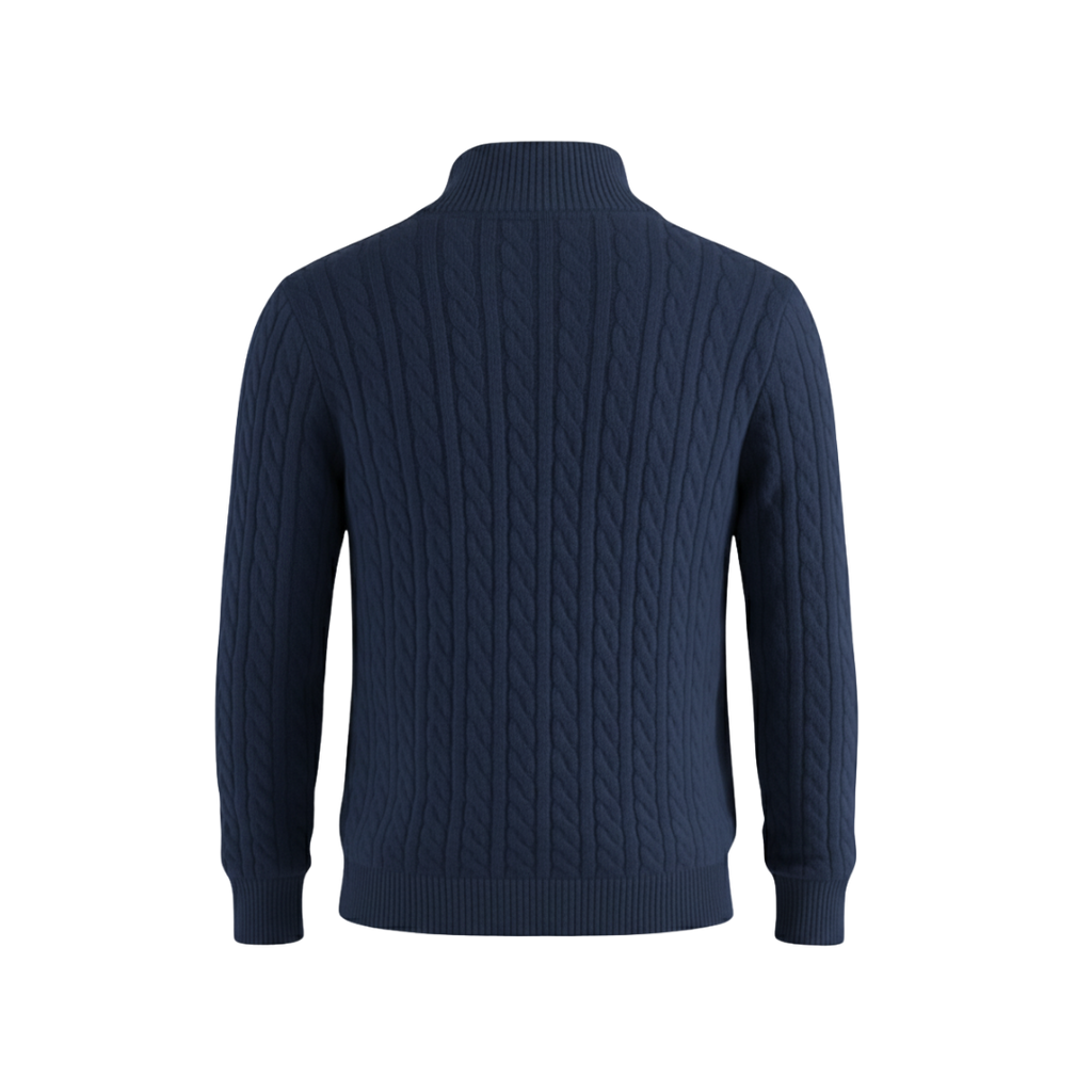 ZIPPED CABLE SWEATER NAVY BLUE