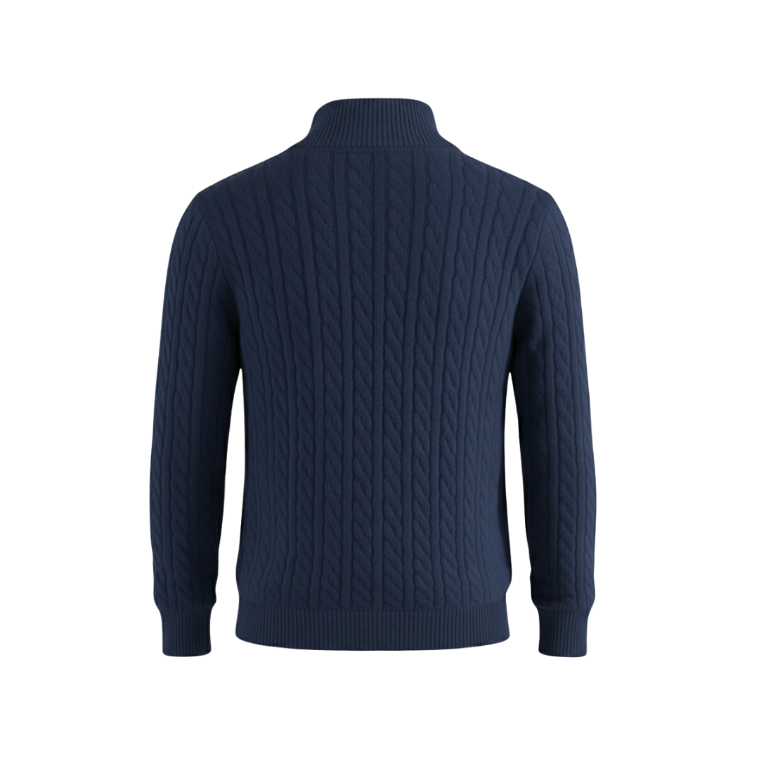 Heritage Cable Knit Quarter-Zip Sweater – Navy Blue