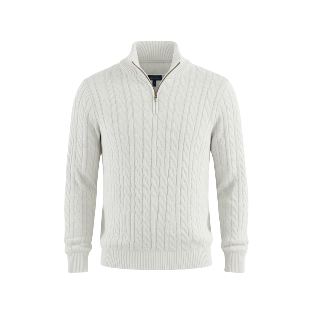 ZIPPED CABLE SWEATER WHITE