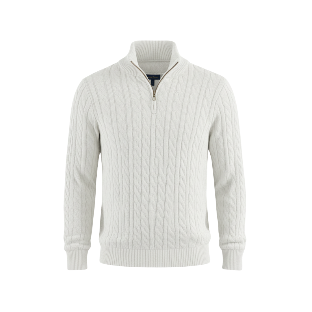 Heritage Cable Knit Quarter-Zip Sweater – White