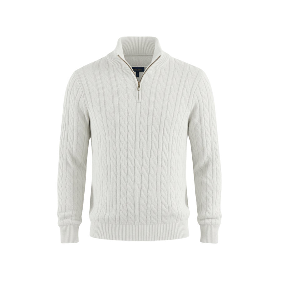 Heritage Cable Knit Quarter-Zip Sweater – White