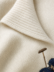 Polo Club Rider Quarter Zip T-shirt - Ivory – close-up detail