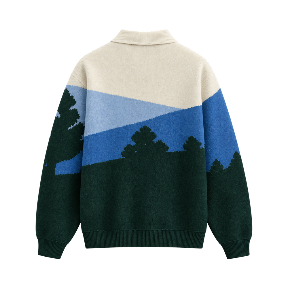 Alpine Landscape Polo Sweater – Forest Green