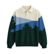 Alpine Landscape Polo Sweater – Forest Green