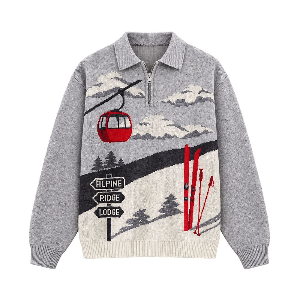 Alpine Ski Club Polo Sweatshirt – Heather Grey