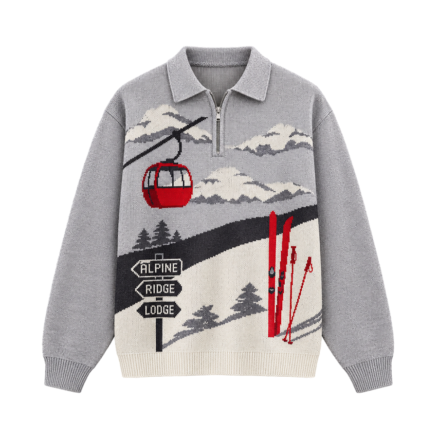 Alpine Ski Club Polo Sweatshirt – Heather Grey