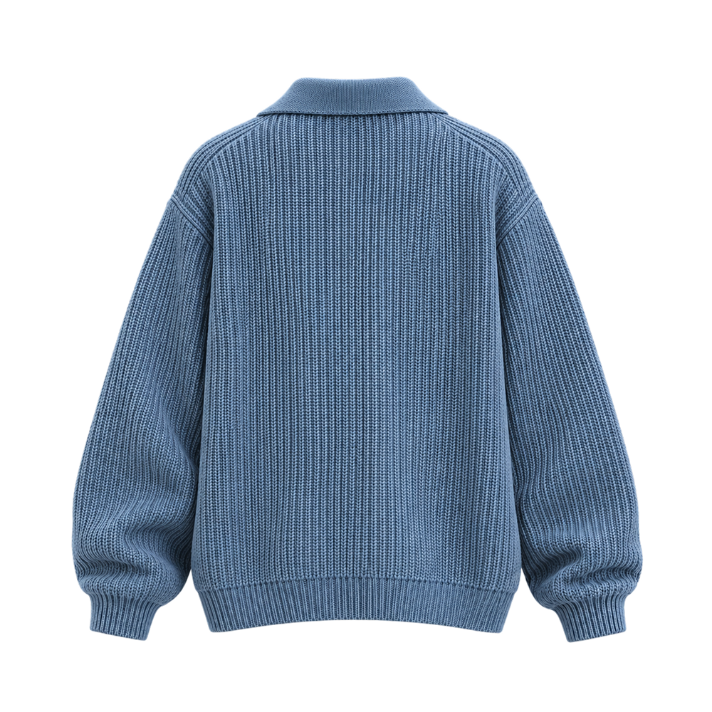 Classic Ribbed Polo Sweater – Dusty Blue