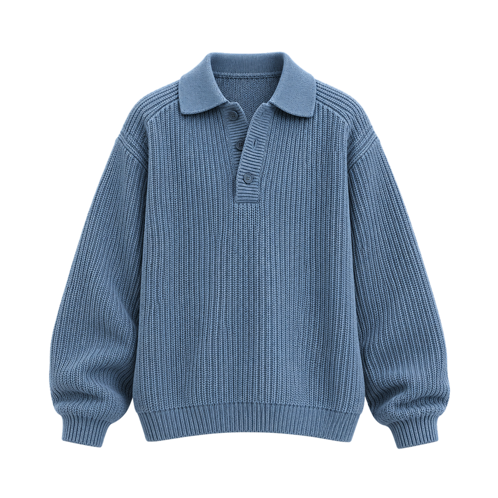 Classic Ribbed Polo Sweater – Dusty Blue
