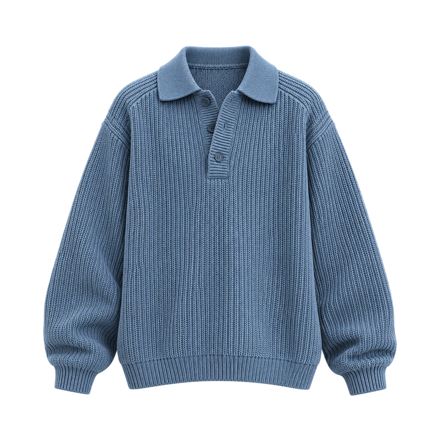 Classic Ribbed Polo Sweater – Dusty Blue