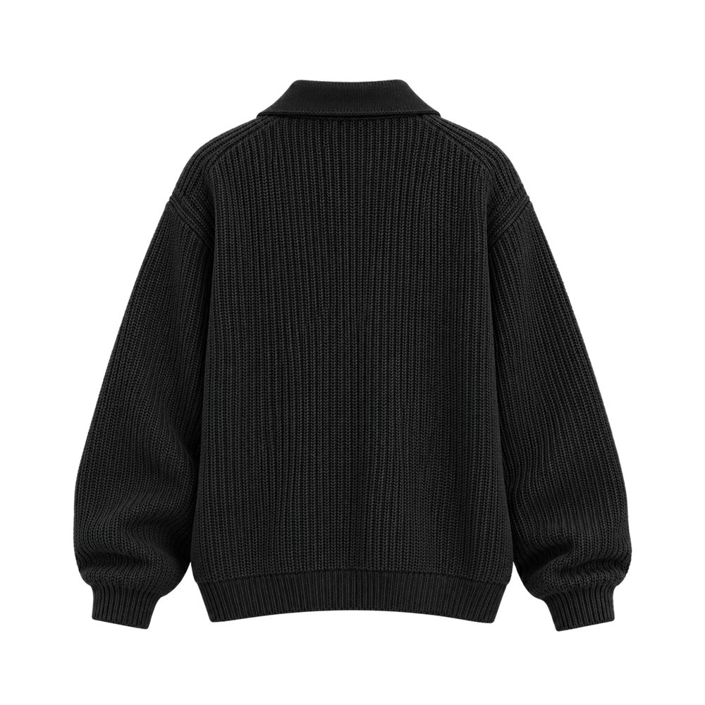 Classic Ribbed Polo Sweater – Jet Black