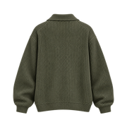 Classic Ribbed Polo Sweater – Olive Green