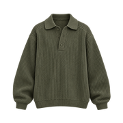 Classic Ribbed Polo Sweater – Olive Green