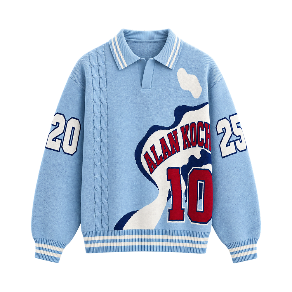 Collegiate Varsity Polo Sweater – Sky Blue