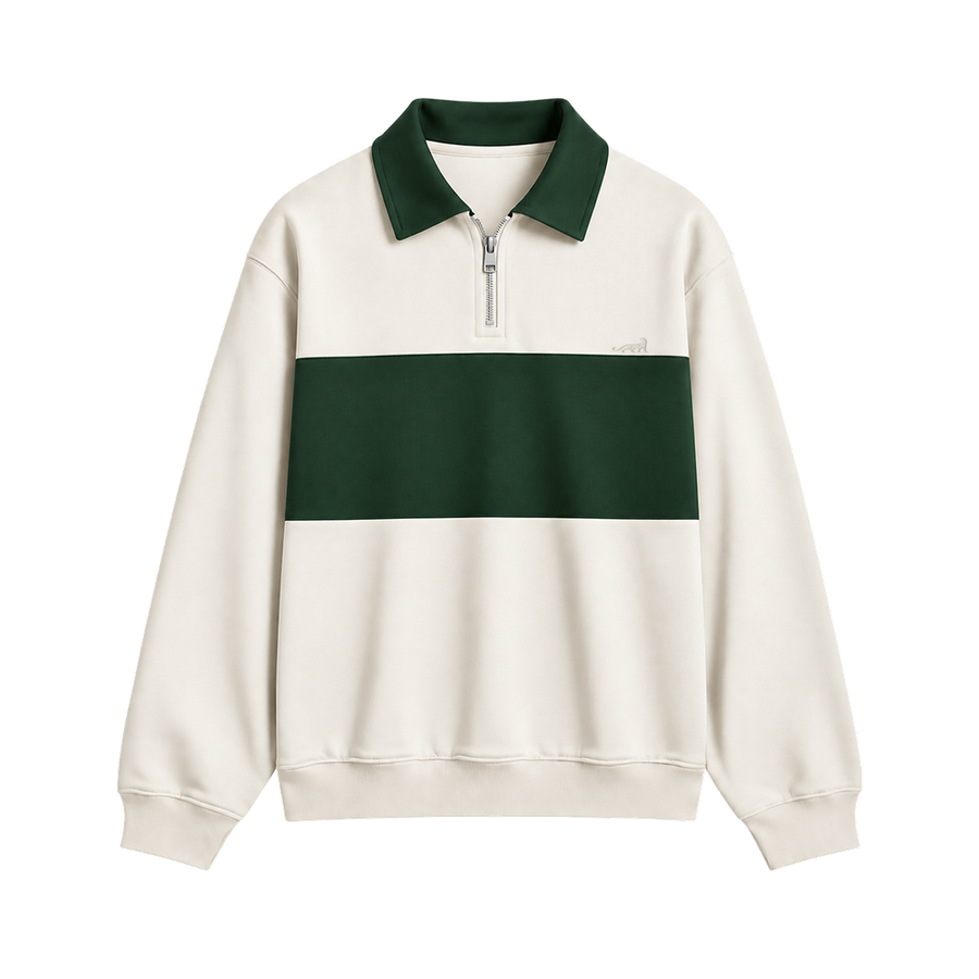 Heritage Stripe Polo Sweatshirt – Ivory Green